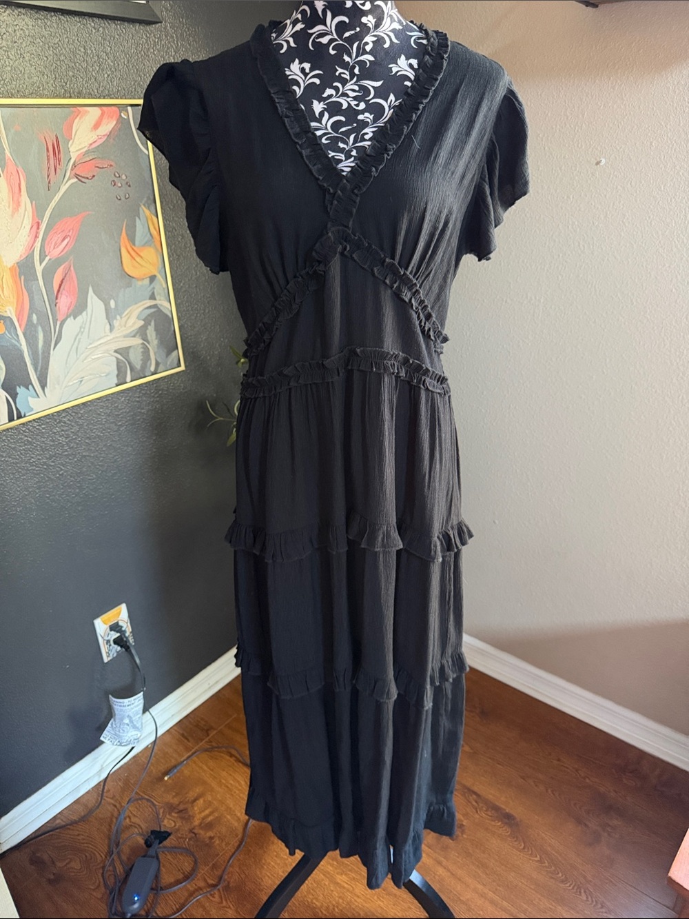 Black Ruffle Tiered Maxi Dress - Unbranded